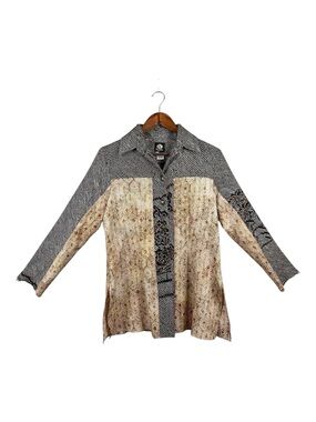Anne Namba 100% Silk Button Down Top Patchwork Artwear Vintage